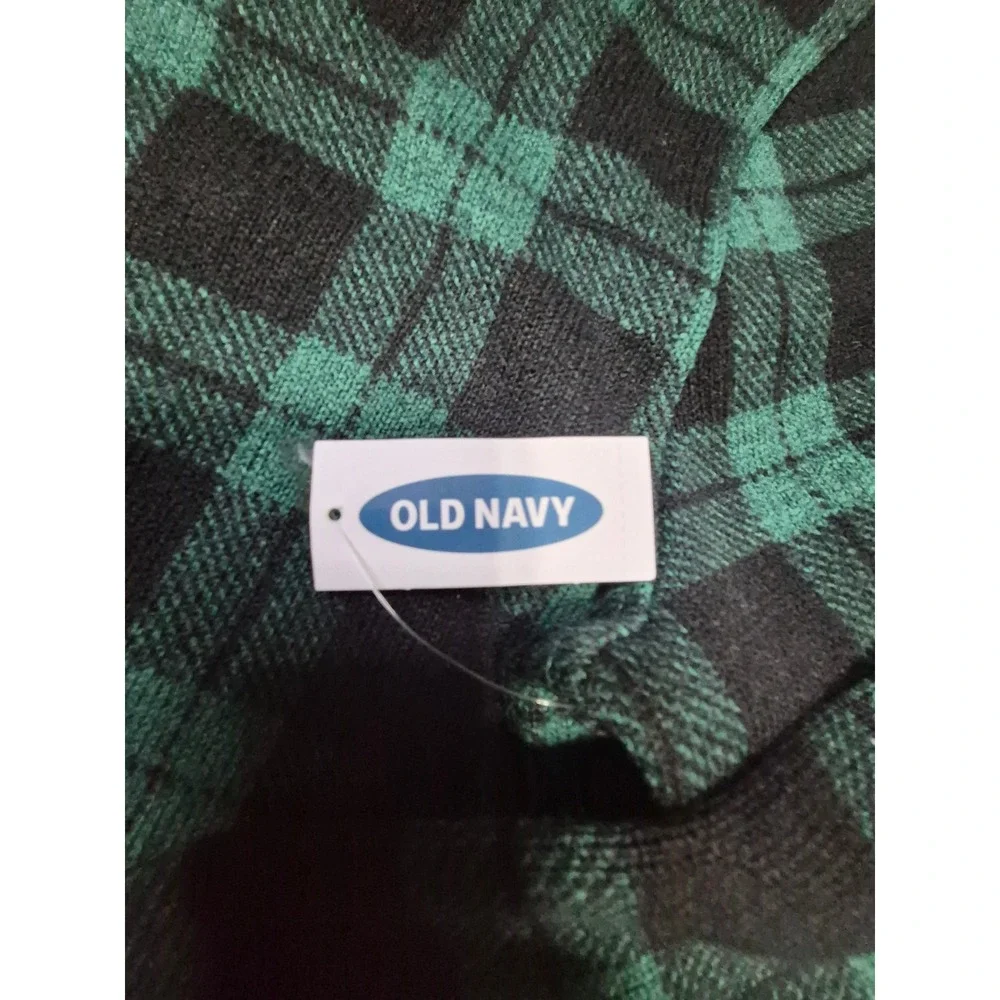 Old Navy Kids XL 14-16 Blackwatch Plaid Sweater Fleece Shawl Collar Pullover NEW
